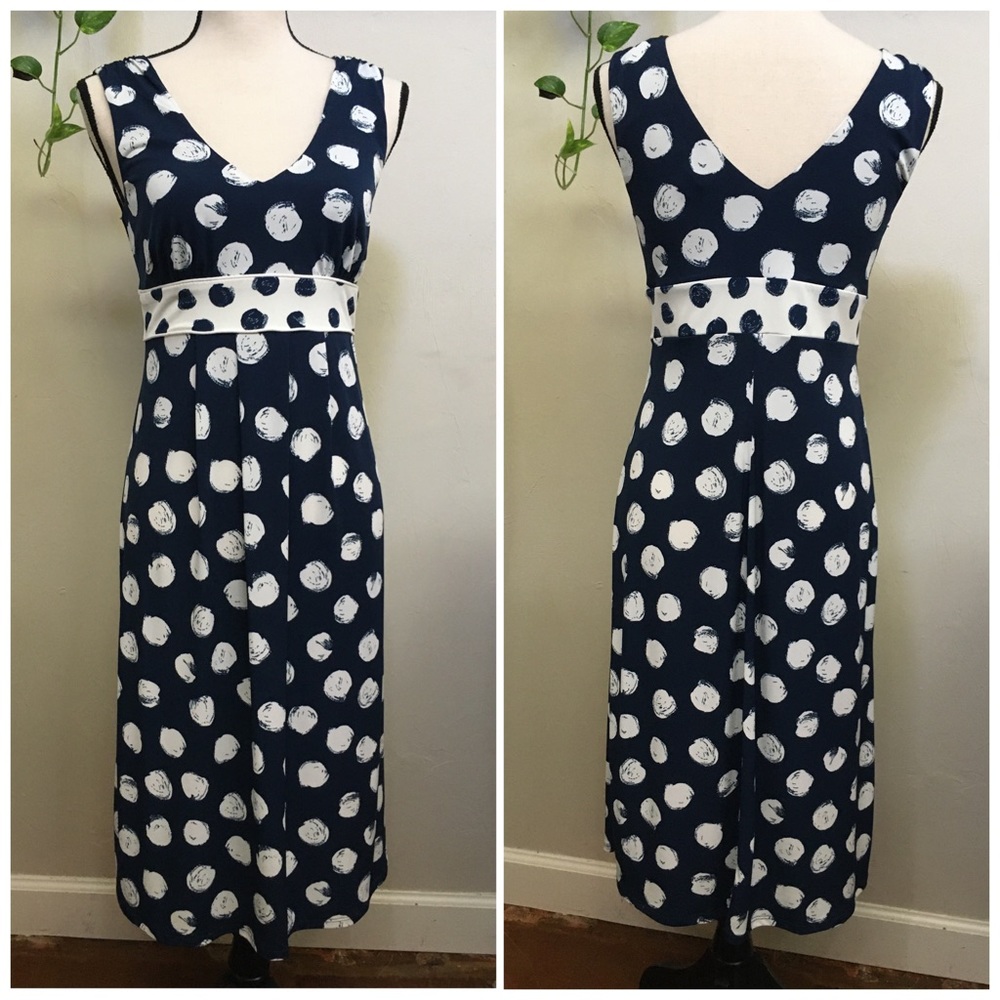 Target Merona Sleeveless Polka Dot Dress, Navy White, Good for Work! Fit & Flare - Picture 3 of 8